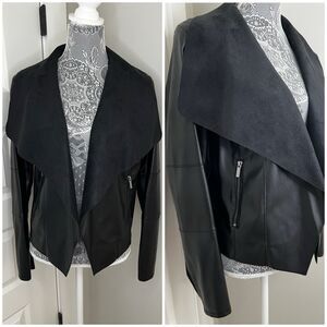 Bagatelle Faux Leather Suede Jacket Womens M Black Open Front Long Sleeve Moto